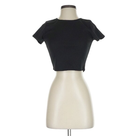 Princess Polly Black Ribbed Cropped Flirty Baby Tee T-Shirt Crop Top Y2K Inspo - Picture 2 of 15